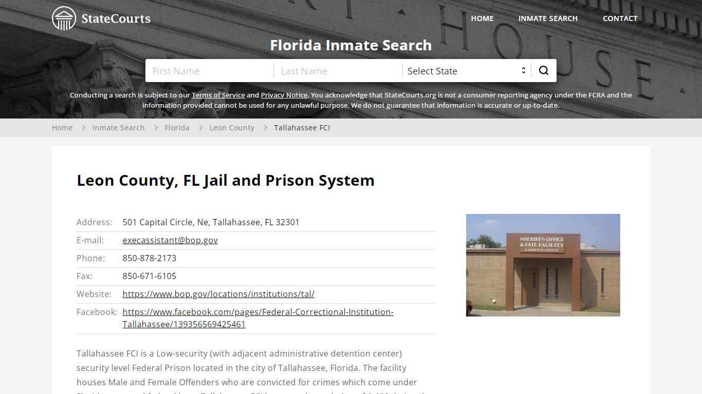 Tallahassee FCI Inmate Records Search, Florida - StateCourts